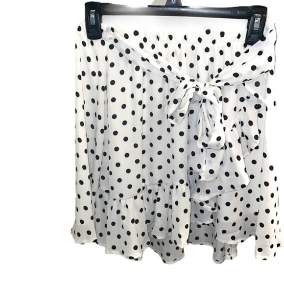 NWT White Birch Polka-Dots Wrap Mini Skirt Women Small Retro Classic Ruffles Bow - Picture 2 of 7